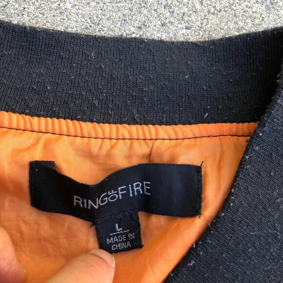 RING OF FIRE Speed Power Victory Bomber Jacket LG Men's Full Zip Black Skull - Picture 12 of 12